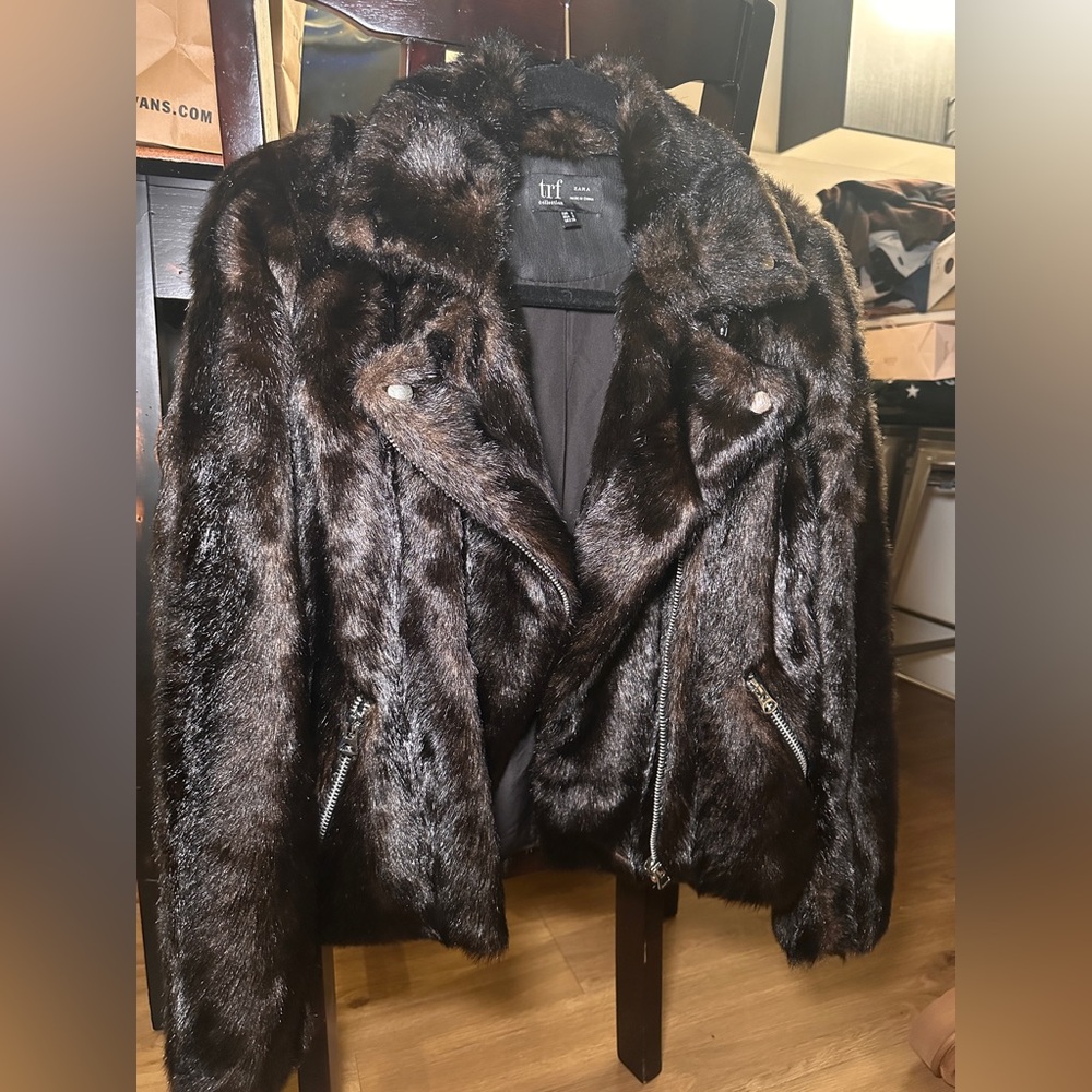 Zara Dark Brown Faux Fur Jacket